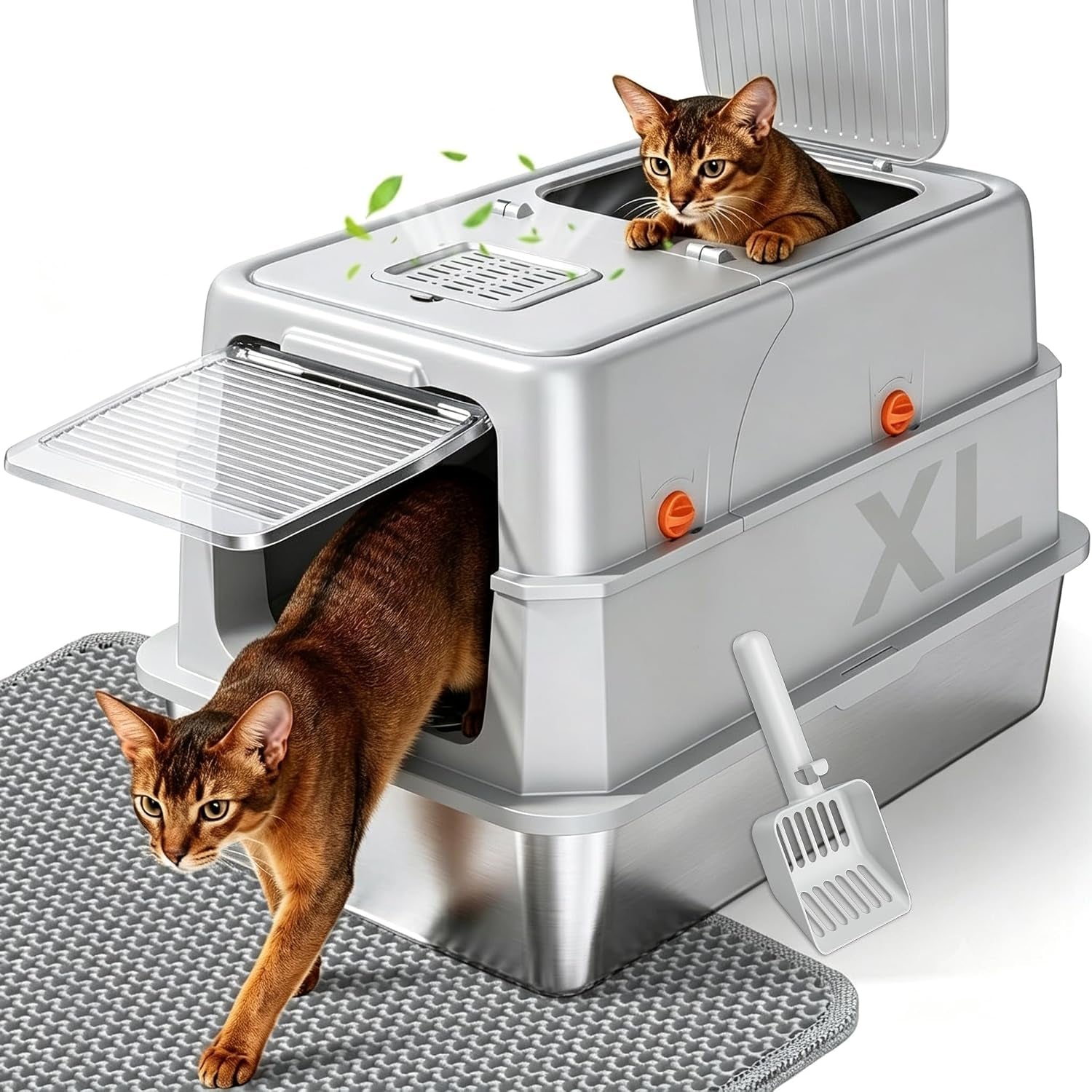 enclosed-stainless-steel-litter-box-xl-covered-metalpan-includes-mat-scoop-easy-cleaning-anti-urine-leakage-non-sticky-front-entry-top-exit