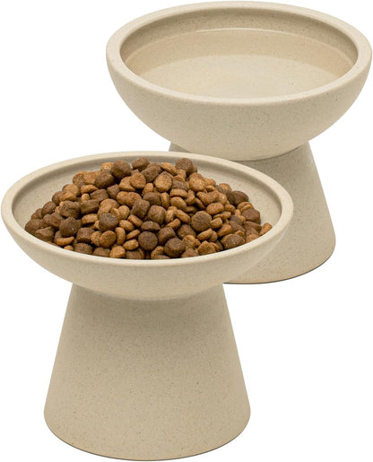 CEEFU 2-Pack Elevated Ceramic Cat Bowls Extra Wide for Food & Water | anti Vomiting, Whisker Friendly, Shallow Food Dish and Deep Water Bowl, Lead&Cadmium-Free, Raised Height for Cats, Sage Green16
