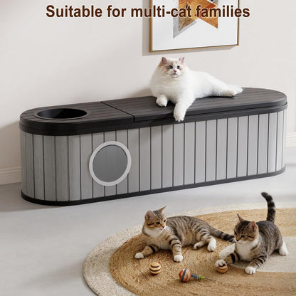 Cat Litter Box Enclosure for Multi-Cat Homes, Hidden Litter Box Furniture for Indoor, Kitty Cabinet with Bench, Easy to Clean, Versatile Design6