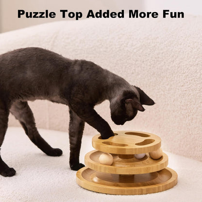 ZOMISIA Cat Ball Track Toy with Puzzle Top, Wooden Cat Toys for Indoor Cats | Interactive Spinning Balls, Large Cat Ball Tower for Kitten Exercise Mental Stimulation Self Play Home Enrichment3