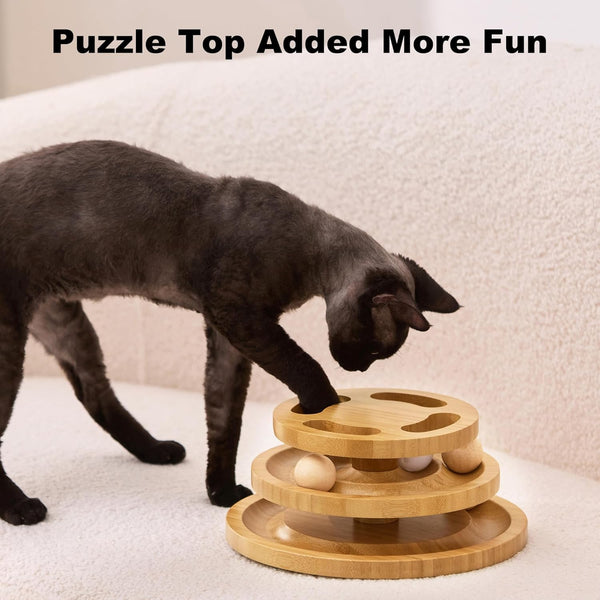 ZOMISIA Cat Ball Track Toy with Puzzle Top, Wooden Cat Toys for Indoor Cats | Interactive Spinning Balls, Large Cat Ball Tower for Kitten Exercise Mental Stimulation Self Play Home Enrichment3