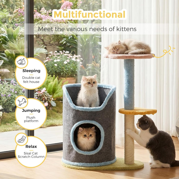 Cat Tree with Cat Scratching Post for Indoor Cats up to 5 Lbs, Small Cat Tower with Scratching Board and Cozy Hammock, Compact Cat Tree Tower with Cat Bed3