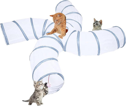 EGETOTA Cat Tunnel for Indoor Cats Large, with Play Ball S-Shape 5 Way Collapsible Interactive Peek Hole Pet Tube Toys, Puppy, Kitty, Kitten, Rabbit (Blue & Black)9