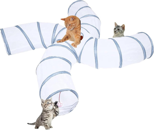EGETOTA Cat Tunnel for Indoor Cats Large, with Play Ball S-Shape 5 Way Collapsible Interactive Peek Hole Pet Tube Toys, Puppy, Kitty, Kitten, Rabbit (Blue & Black)9