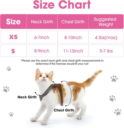 Cat Vest Harness and Leash Set, Escape Proof Kitten Harness Pink XS | Safe Reflective Strips, Adjustable Easy Wear Kitty Harness, Sturdy Clip Buckle, Breathable Mesh , for Kitty Puppy Bunny Walks2