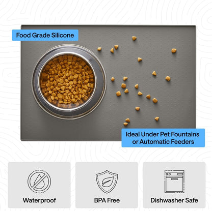 GORILLA GRIP 100% Waterproof Raised Edge BPA Free Silicone Pet Feeding Mat, Dog Cat Food Mats Contain Spills Protects Floors, Placemats for Cats and Dogs Water Bowl, 18.5X11.5, Gray5