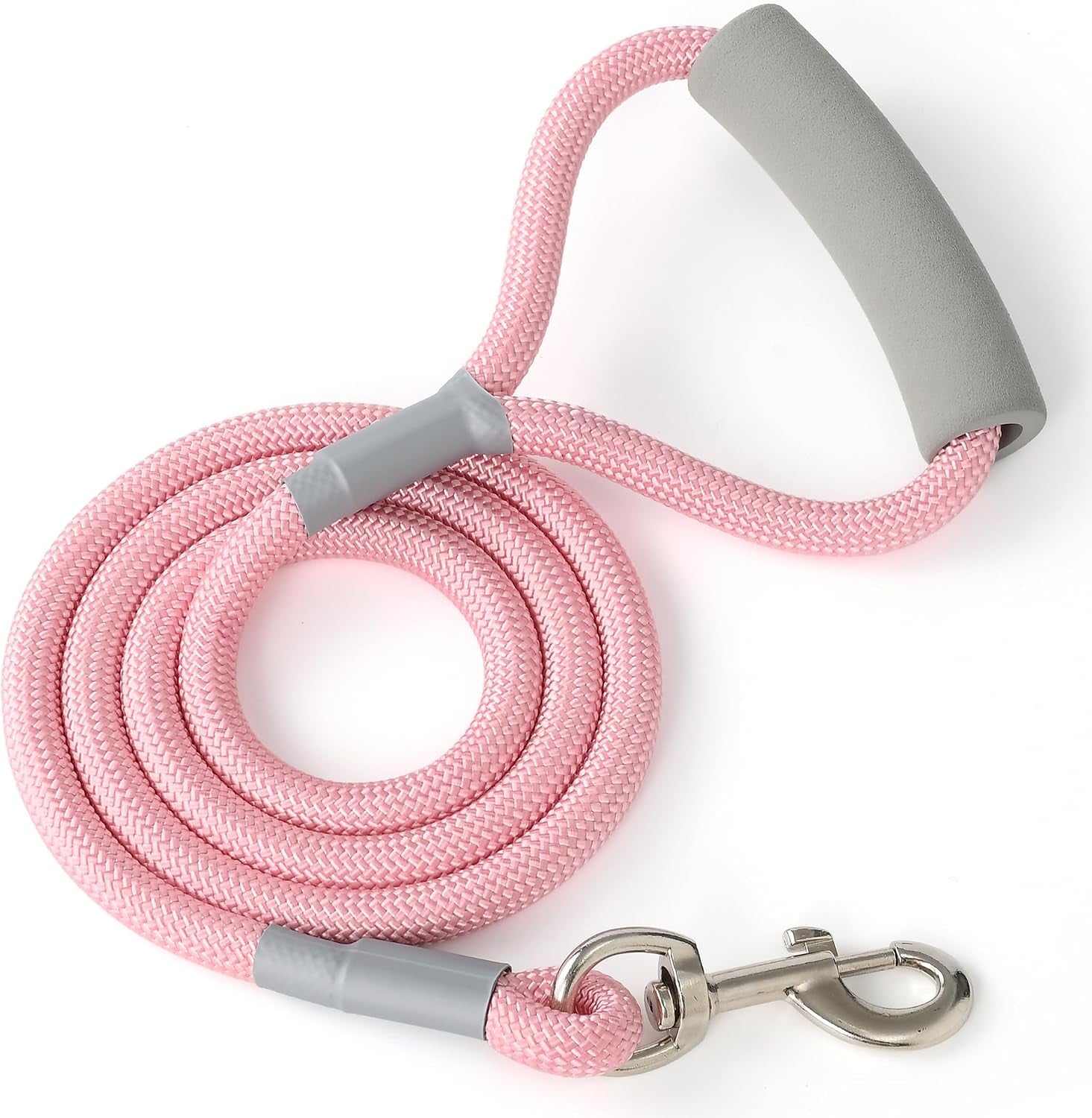 mile-high-life-dog-leash-6ft-x-1-2in-pink-with-padded-handle-heavy-duty-nylon-rope-leash-with-soft-handle-steel-tips-comfortable-grip-for-daily-walks-with-small-to-large-dogs