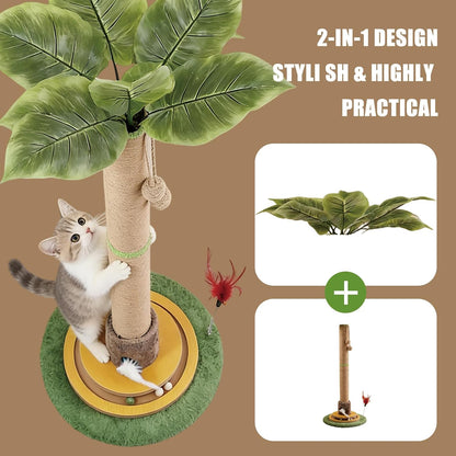 44" Tall Palm Tree Cat Scratching Post with Sisal Rope,Dangling Balls,Natural Healthy Catnip Balls,Cat Toy Mouse Hole,Interactive Wooden Ball & Cats Wand for Indoor Cats Adults and Kitten3
