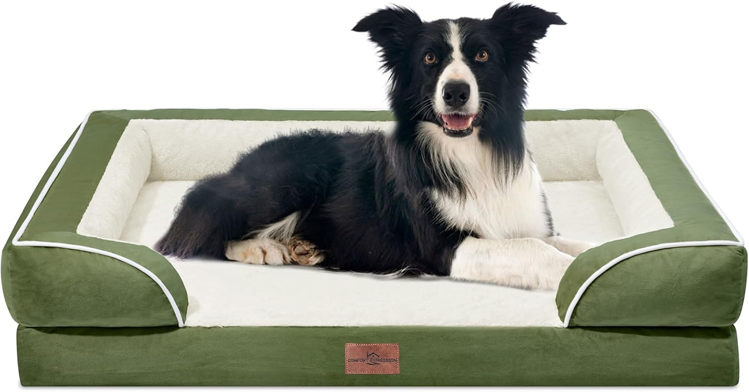 comfort-expression-orthopedic-dog-bed-for-extra-large-dogs-with-bolster-waterproof-dog-couch-bed-with-washable-cover-non-slip-bottom-supportive-egg-crate-foam-xl-pet-bed-42x30-inch