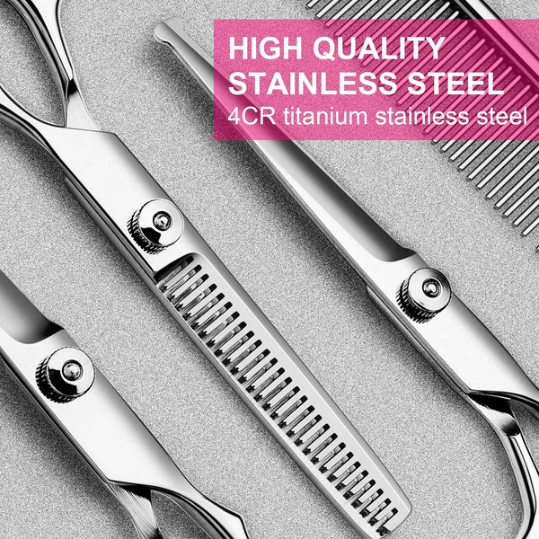 TINMARDA Dog Grooming Kit, Professional Stainless Steel Dog Grooming Scissors with Curved Shears, Pink Finger Rings - 4 Piece Sharp Durable Pet Shears for Dogs Cats at Home Salon-Quality Grooming2