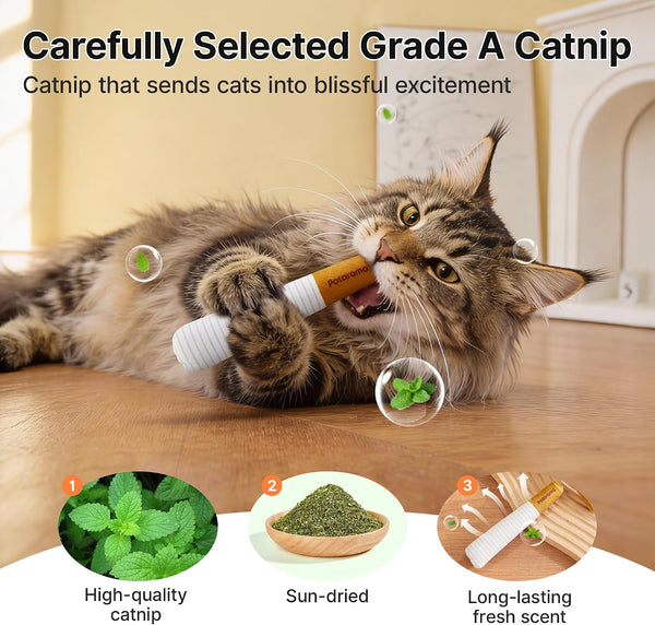 Potaroma 3-Pack Catnip Cat Toys, 15,000Mg A+ Pure Kitten Kickers | Funny Plush Sticks for Indoor Cats to Chew, Hug, Wrestle and Bat; Cute for Kittens and Bored Adult Cats.3