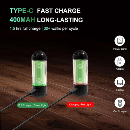 Tubasion 3-In-1 Dog Poop Bag Holder with Flashlight 7-Color, USB-C Rechargeable Doggie Bag Holder for Leash, IPX6 Waterproof Anti-Slip Clip Pet Waste Bag Dispenser for Walking (1 Dispenser, 30 Bags)5