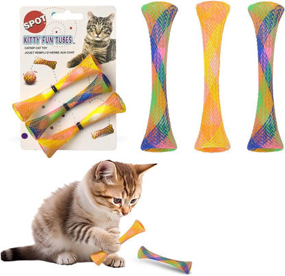 SPOT Kitty Fun Tubes Cat Toy with Catnip inside | Bouncy Interactive Mesh Toy for Cats and Kittens to Bite, Swat and Chase | 3 Pieces1