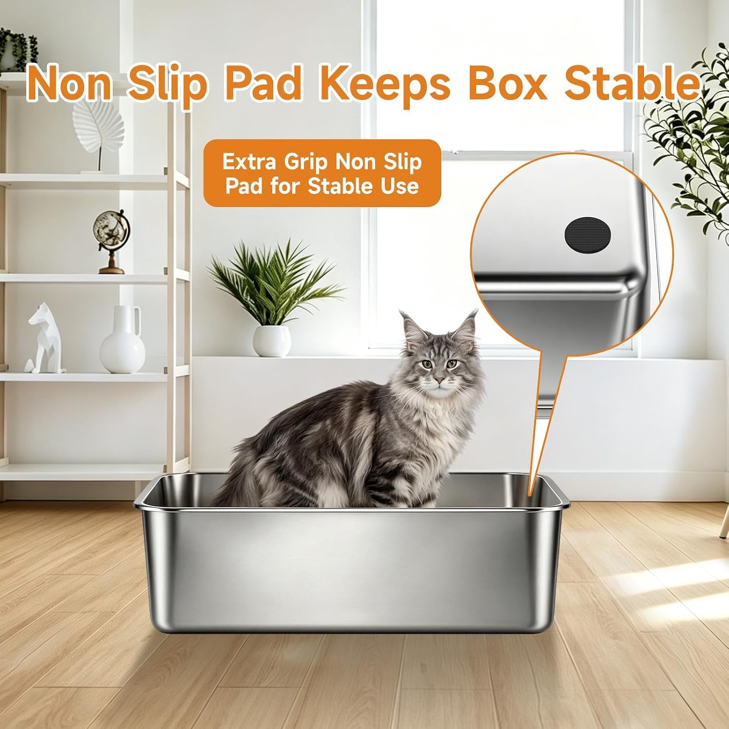 stainless-steel-litter-box-metal-litterpan-for-small-cats-odor-free-metal-litter-pan-tray-toilet-easy-clean-extra-large-leakproof-scoop-open-top-rust-proof-indoor-cats-kittens-low-entry-grey