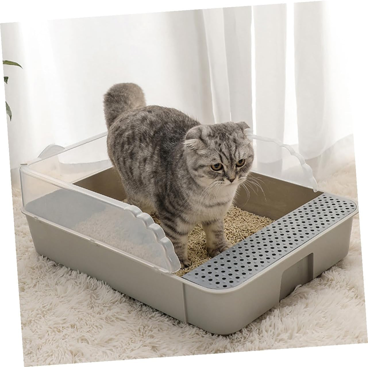 supvox-cat-litter-pan-toilet-semi-enclosed-anti-splash-resistant-plastic-litter-box-with-removable-cover-small-gray-for-kitten-housebreaking-and-indoor-use