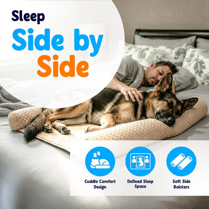 Denmate - the Only On-Bed Dog-Bed That Goes on Your Masterbed for Dogs That Love to Sleep with You. Helps Stabilize Nighttime Movement so You and Your Dog Sleep Better Together. Machine Washable.4