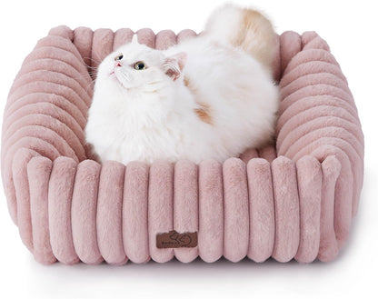 Bedsure Comfyfleece™ Cute Dog Bed for Small Medium Dogs Washable,25In Cream | Furry Puppy Beds,Square Rectangle Orthopedic Corduroy Aesthetic Pet Beds,Removable Zipper Cover,Non-Slip Bottom,Up to 15 Lbs44