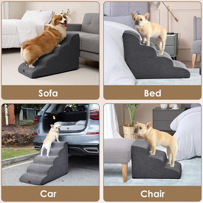 EHEYCIGA Curved Dog Stairs Ramp for 5-Step High Beds, 22.6" H Dog Steps | 33D Density of Pure Foam, for Small Dogs and Cats, Pet Stairs for High Bed Climbing, Non-Slip Balanced Pet Step Indoor, Grey7