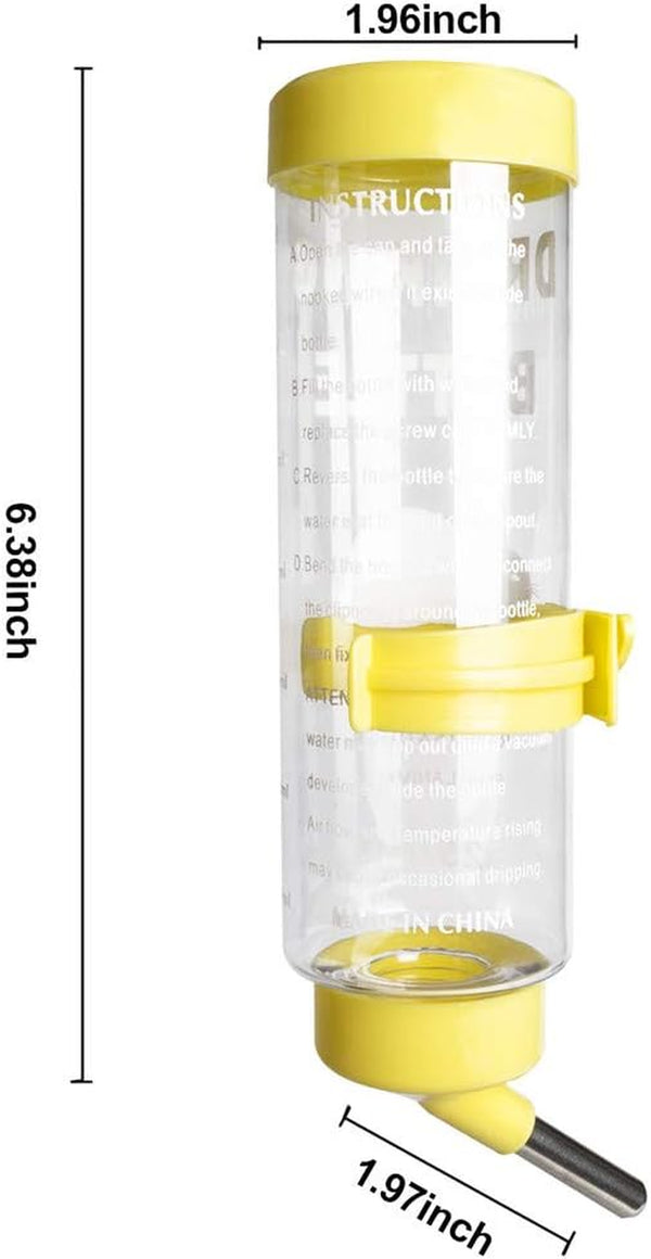 2PCS 8.45 Oz No Drip Small Animal Water Bottle, Cage Water Bottles for Small Pet/Bunny/Ferret/Hamster/Guinea Pig/Rabbit | Plastic, for Small Pet/Guinea Pig/Hamster/Bunny/Ferret/Rabbit, Hanging Wire & Buckle Included, Easy to Install, Yellow & Blue2
