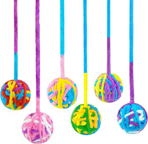 CHIWAVA 6 Pack 20" Woolen Yarn Cat Toys Ball with Bell 2" Large Indoor Cat Toy Balls Kitten Interactive Toys1