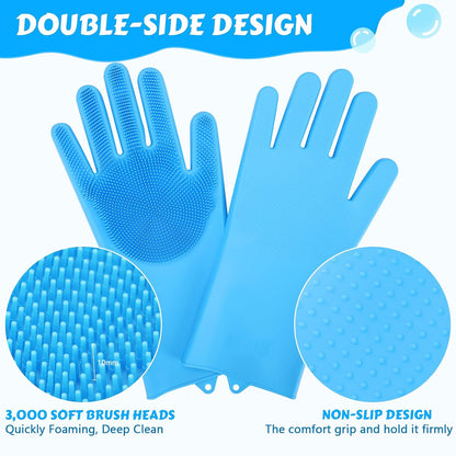Pecute Silicone Pet Grooming Gloves for Washing Cats Dogs Bath Brush | 3,000 Soft Bristles, Gentle Massage & Deshedding, Dishwasher Safe, for Large/Thick Coats, Home/Car Cleaning3