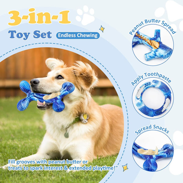 Furdog 3Pack Dog Toys for Aggressive Chewers Dog Chew Toy Tough Dog Toys to Keep Them Busy Bacon Flavor Teething Chew Toys & Dental Health for Large Medium Small Breeds (Blue)5