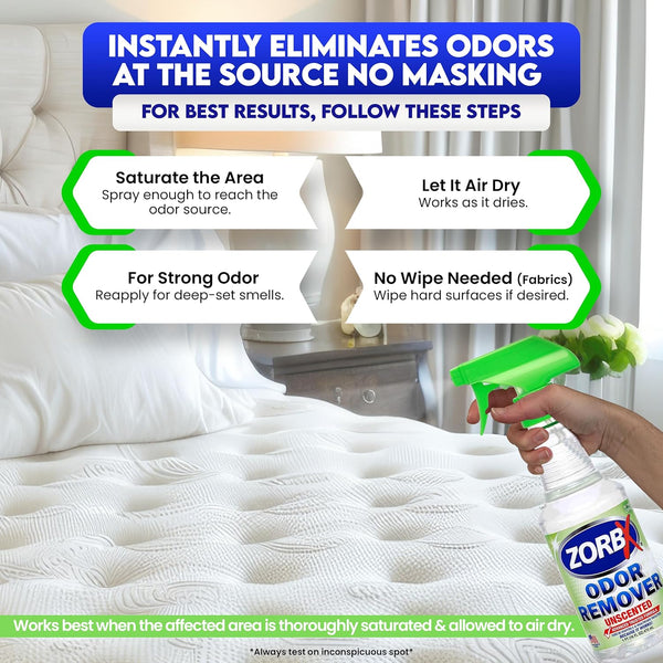 ZORBX Unscented Odor Eliminator for Strong Odor 16 Fl Oz - Used in Hospitals & Healthcare Facilities - Advanced Trusted Formula, Fast-Acting Odor Remover Spray for Dog, Cat, House & Carpet | Permanent Odor Remover for Pet & Human Urine, Smoke & Strong Odors, Carpet, Upholstery, Mattress, Bathroom, Car & More5