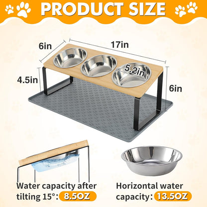 15° Tilted Elevated Cat Bowls - Raised Cat Bowls Stand with Silicone Food Mat & 3 Stainless Steel Cat Dishes for Food and Water, Anti-Vomiting for Indoor Cats and Small Pets6