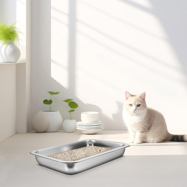 INOOMP Stainless Steel Cat Litter Box Open Design Large Metal Litter Pan Easy to Clean Portable Kitten Tray for Cats and Small Pets5