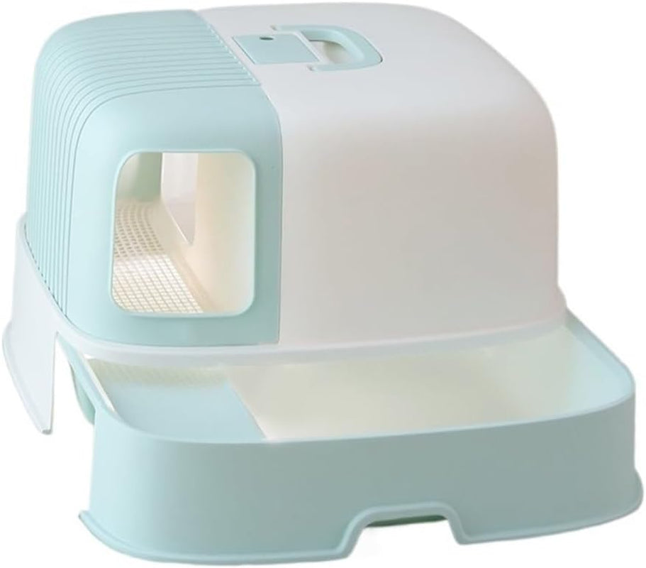 pet-supplies-hooded-cat-litter-box-with-scoop-handle-portable-enclosed-trayblue