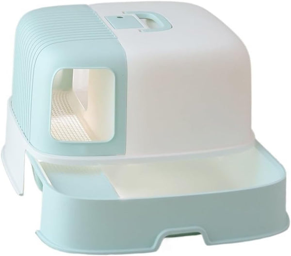 Pet Supplies, Hooded Cat Litter Box with Scoop & Handle, Portable Enclosed Tray(Blue)1