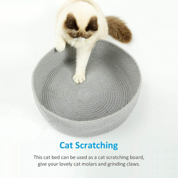 Cat Bed Basket Nest round Cotton Rope Woven Warm Medium,Pet Sleeping Bed House Cute Fun Scratcher Scratching Scratch Mat Pad for Puppy Small Dogs Indoor Play Eco Washable Winter Summer (Gray)5