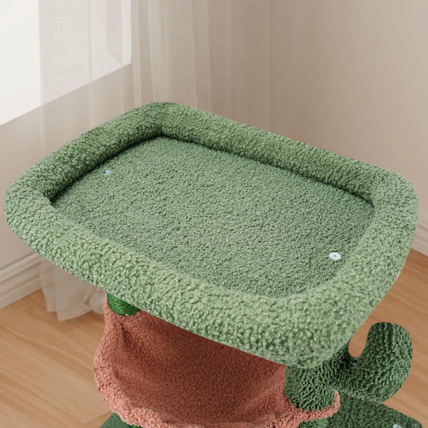 AIWIKIDE 37.4" Cactus Cat Tree Tower with Twin Cat Condos for Indoor Cats, All-In-One Activity Center with Cat Scratching Post Cozy Sleeping Perch Hammock and Toy Balls,Green3