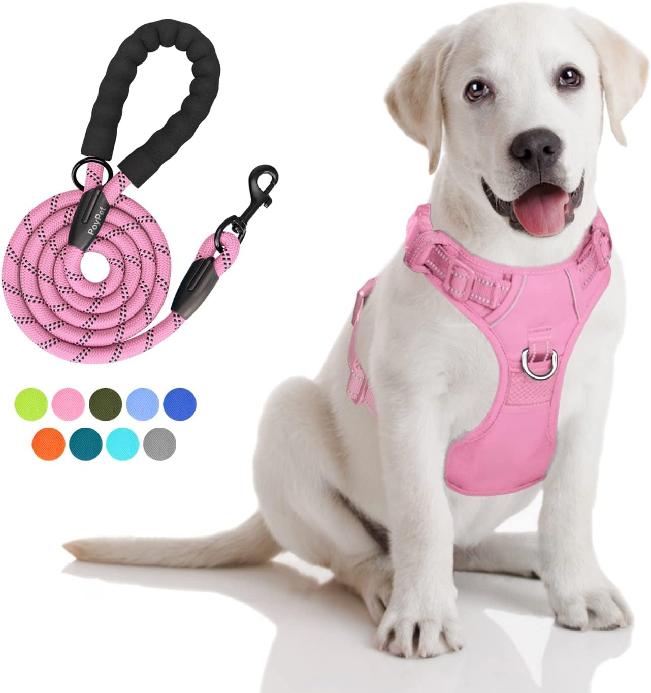 poypet-no-pull-dog-harness-and-5-feet-leash-set-release-on-neck-reflective-adjustable-pet-vest-front-back-2-d-ring-and-soft-padded-pet-harness-with-handle-for-small-to-large-dogsgrey-l