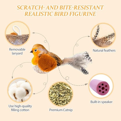 Shudyear 3 Pack Interactive Cat Toys with Chirping Bird Sound – Door Frame Cat Toy Hanging Teaser, Automatic Cat Door Toy for Indoor Cats, Feather Toy for Bored Cats2