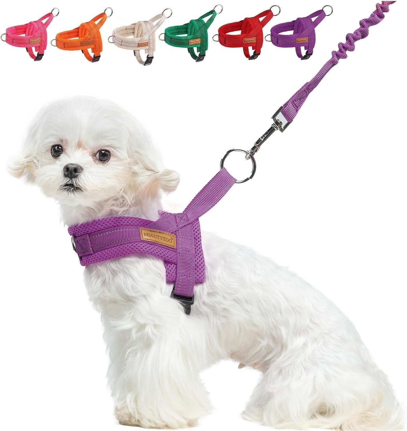 beautyzoo-dog-harness-no-pull-quick-fit-dog-harness-and-leash-set-escape-proof-vest-harness-with-soft-handle-reflective-breathable-mesh-padding-harness-for-medium-size-dog-training-walking-beige-m