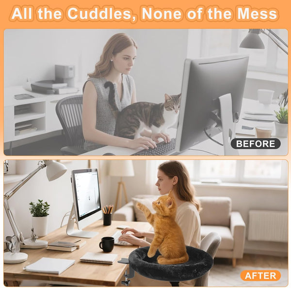 Cat Desk Bed - Ergonomic Cat Desk Perch Clamp for Remote Workers - Quality Desktop Suspended Cat'S Bed- Rotating Cats Hammock Desk with Removable Cover, Cat Bed Hold up to 50LBS2