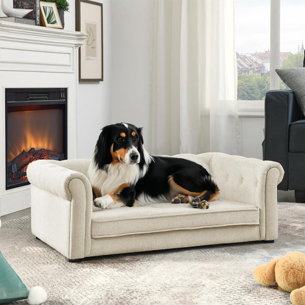 39.75" Modern Pet Sofa with Backrest and Armrests, Comfortable Foam Cushion Dog Couch for Small and Medium Dogs, Stable Leg Design for Living Room12