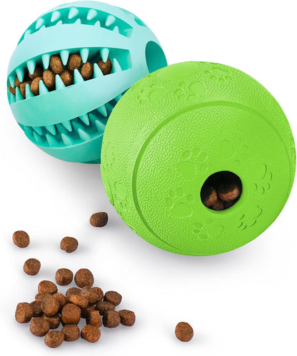 HIPPIH Dog Puzzle Toy 2 Pack, Interactive Dog Toys for Treat Dispensing, Durable Puppy Toys for Teething, Dog Treat Ball for Teeth/Slow Feeder/Iq Training/Playing, Blue-2.75‘’, Green-3.14‘’1