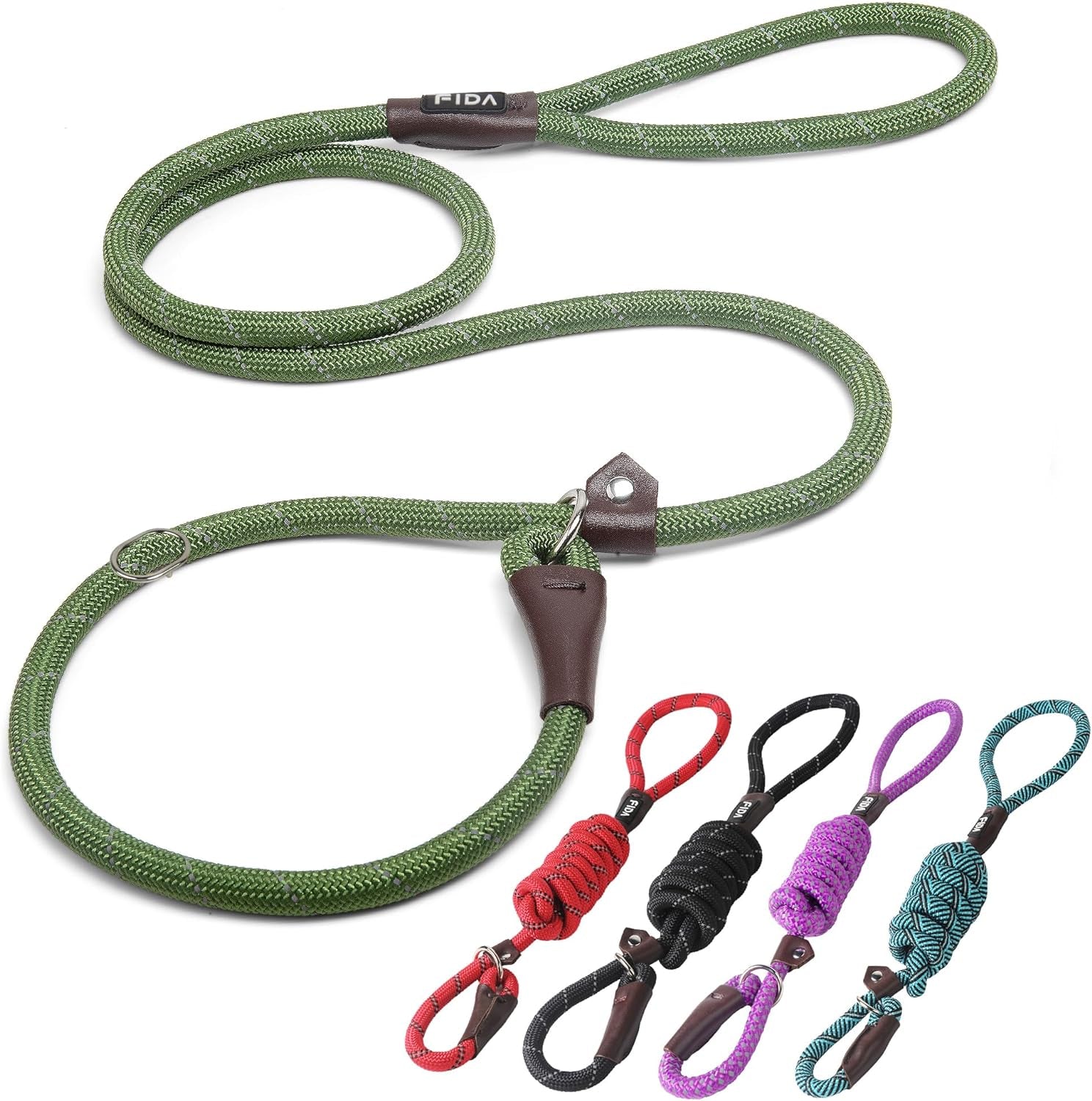 fida-durable-slip-lead-dog-leash-6-ft-x-1-2-heavy-duty-dog-loop-leashes-comfortable-strong-rope-slip-leash-for-large-medium-dogs-no-pull-pet-training-lead-with-highly-reflective1-2-black