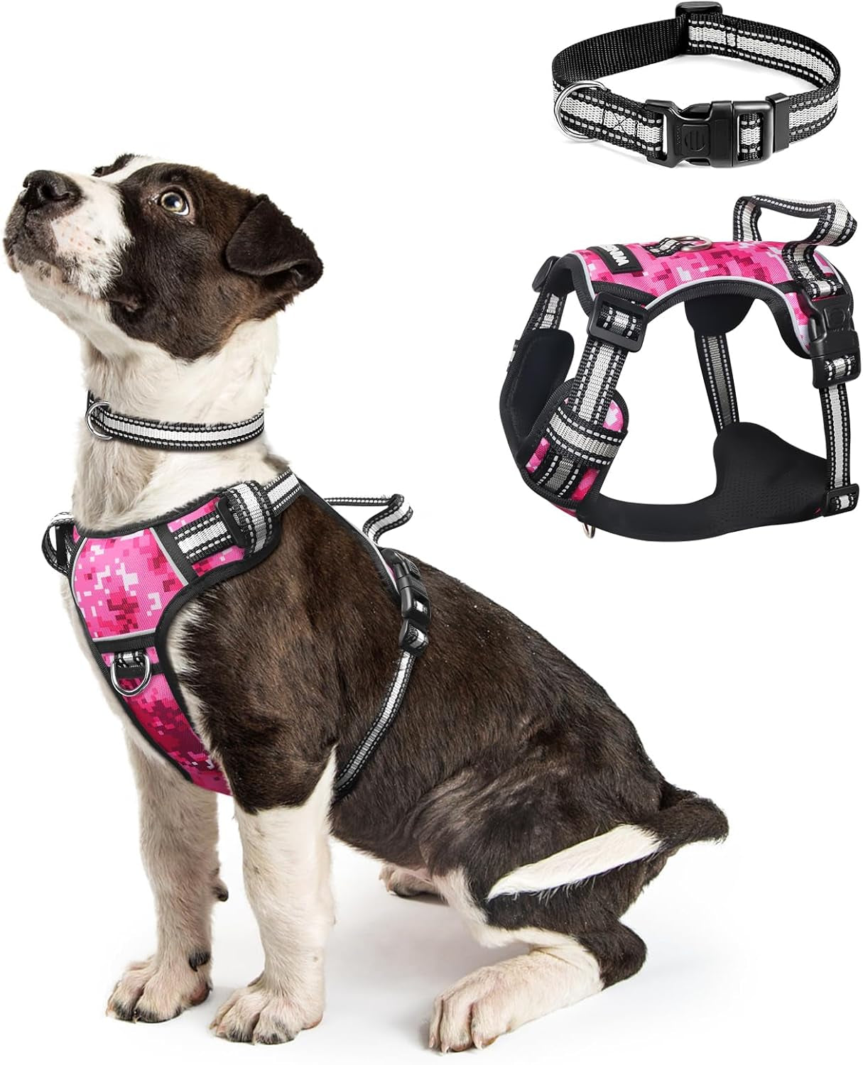 dog-harness-no-pull-pet-harnesses-with-dog-collar-adjustable-reflective-oxford-outdoor-vest-front-back-leash-clips-for-small-medium-large-extra-large-dogs-easy-control-handle-for-walking