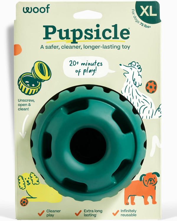 WOOF Pupsicle Interactive Dog Ball Toy for Dogs 25-75 Lbs - Green | Long-Lasting Enrichment Toy for Medium/Large Dogs, Easy-Fill Design, Low-Mess Play, Made of Natural Rubber, Easy to Clean10