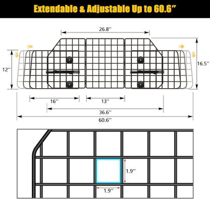 Gtongoko Dog Car Barrier for SUV, Heavy Duty Steel Wire Mesh Pet Divider for Vehicles Adjustable Universal Fit Dog Travel Barrier for Cars Trucks & Suvs, Cargo Area Safety Gate with Elastic Ropes3