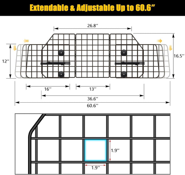 Gtongoko Dog Car Barrier for SUV, Heavy Duty Steel Wire Mesh Pet Divider for Vehicles Adjustable Universal Fit Dog Travel Barrier for Cars Trucks & Suvs, Cargo Area Safety Gate with Elastic Ropes3