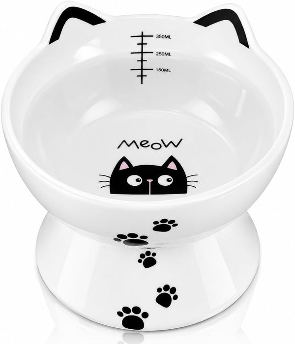 Porcelain Raised Cat Bowl, No Spill Cat Water Bowl with anti Slip Band, Elevated Porcelain Pet Bowl Protect Pet'S Spine, Large Capacity Pet Water Bowl, 15 Oz, Dishwasher Safe | anti Vomiting, Whisker Friendly, Shallow Food Dish and Deep Water Bowl, Anti-Slip Base, Lead&Cadmium-Free, Senior-Pet Access1