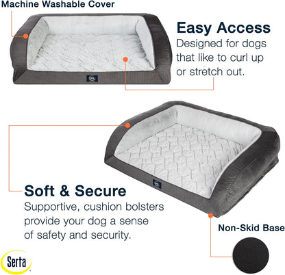 Serta Orthopedic Supportive Foam Quilted Couch Dog Bed with Soft Bolsters (Slate Gray) X-Large3