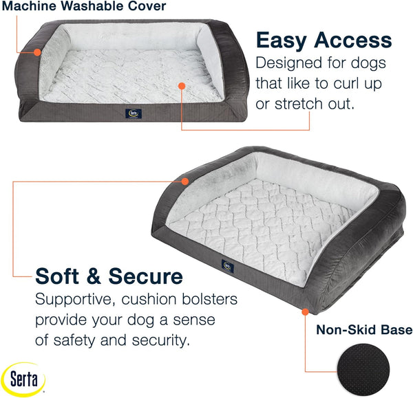 Serta Orthopedic Supportive Foam Quilted Couch Dog Bed with Soft Bolsters (Slate Gray) X-Large3