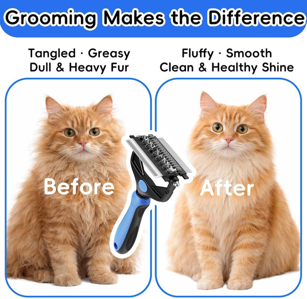 3-In-1 Professional Pet Grooming Brush for Dogs & Cats – Dematting Comb, Undercoat Rake & Deshedding Tool for Long & Short Hair, Heavy Shedding & Matted Fur (Blue)5