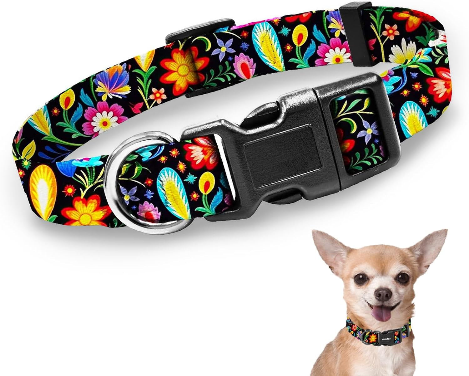kazazoo-dog-collar-cute-and-soft-nylon-puppy-collar-girl-dogs-adjustable-purple-dog-collars-for-medium-dogs-purple-flowers-m