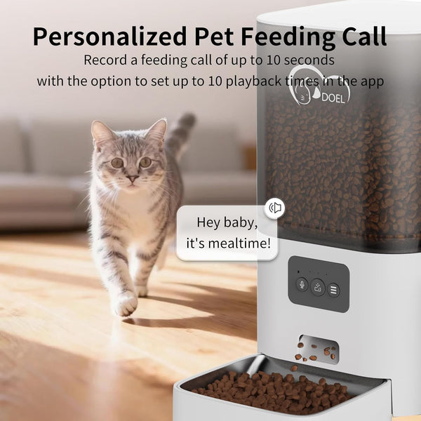 DOEL 5G&2.4G Wifi Automatic Cat Feeder and Water Fountain, 6L/24 Cups Timed Dry Food Dispenser for 2.5 Weeks, with APP Remote Control, Voice, for Small Medium Dog Puppy Kitten (White)4